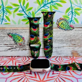 Fancy Peacock Feathers Print Silicone Band For Apple Watch