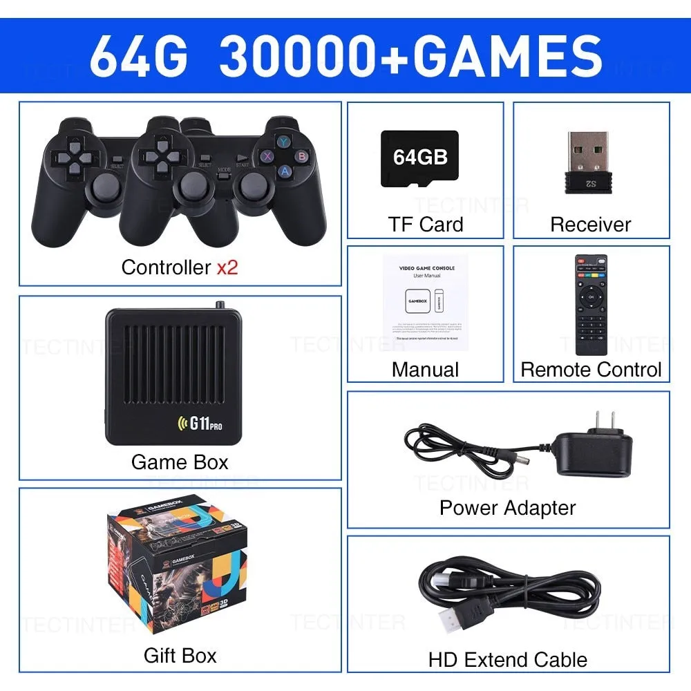 G11 Pro Game Box 4K HD TV Game Stick Video Game Console 128G Built in 40000  Retro Games 2.4G Wireless Gamepad For PS1/GBA/FC