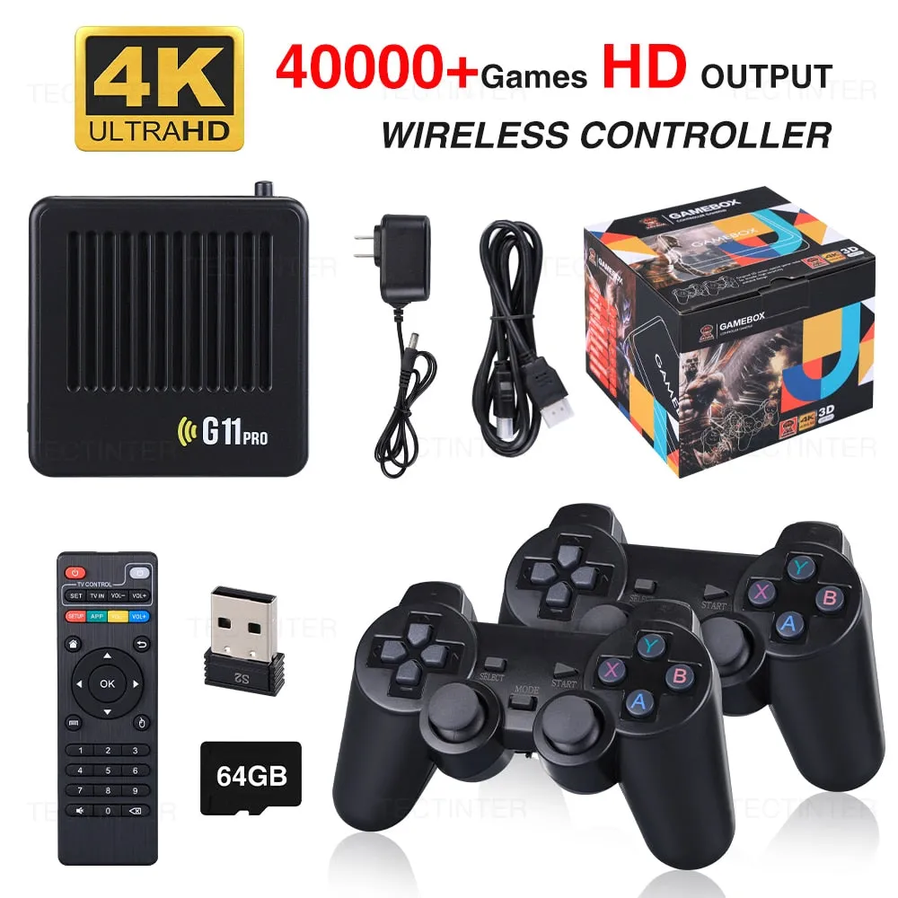 G11 Pro Game Box 4K HD TV Game Stick Video Game Console 128G Built in 40000  Retro Games 2.4G Wireless Gamepad For PS1/GBA/FC