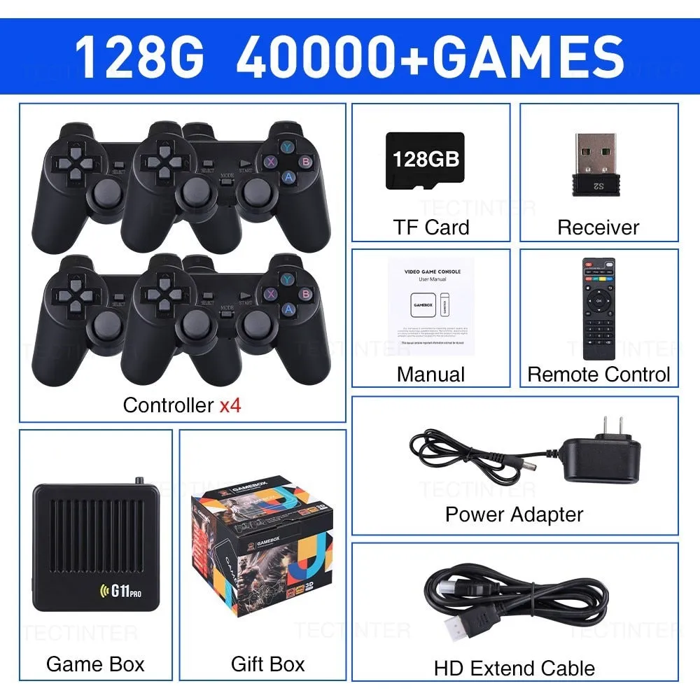 G11 Pro Game Box 4K HD TV Game Stick Video Game Console 128G Built in 40000  Retro Games 2.4G Wireless Gamepad For PS1/GBA/FC