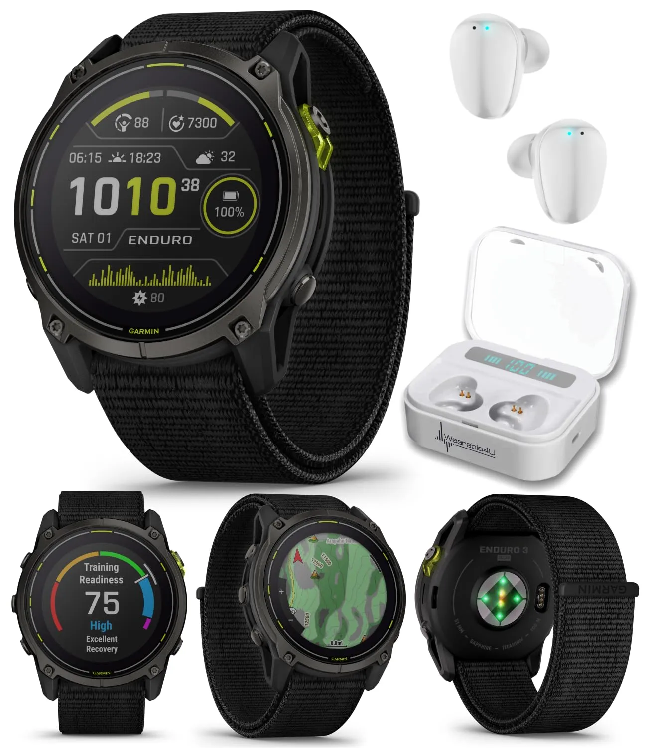 Garmin Enduro 3 - 51 mm, Solar, Sapphire, Ultraperformance GPS Smartwatch, Carbon Gray DLC Titanium with Black UltraFit Nylon Strap Bundle (010-02751-00)