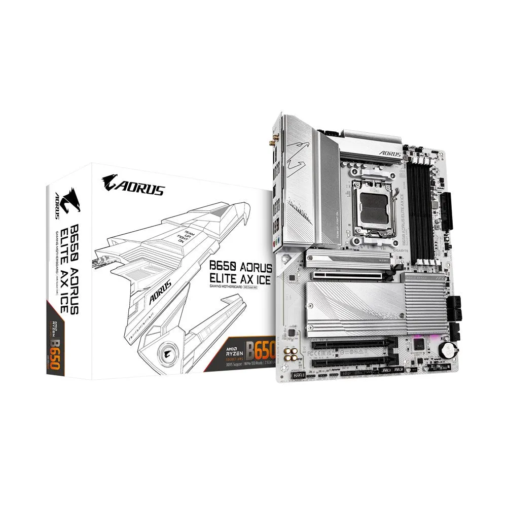 Gigabyte B650 Aorus Elite Ax Ice Motherboard - Supports Amd Ryzen 8000 Cpus, 12 2 2 Phases Digital Vrm, Up To 8000Mhz Dd