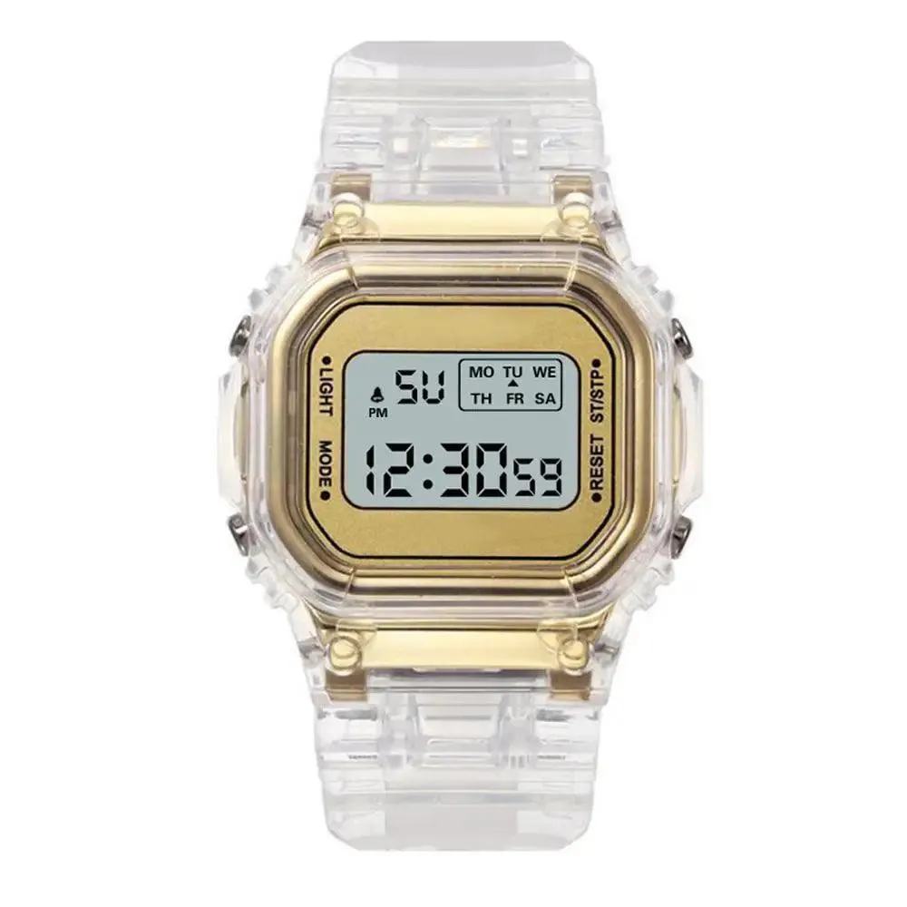 Gold Transparent Digital Sport Watch: Stylish Unisex Timepiece for Active Lifestyles