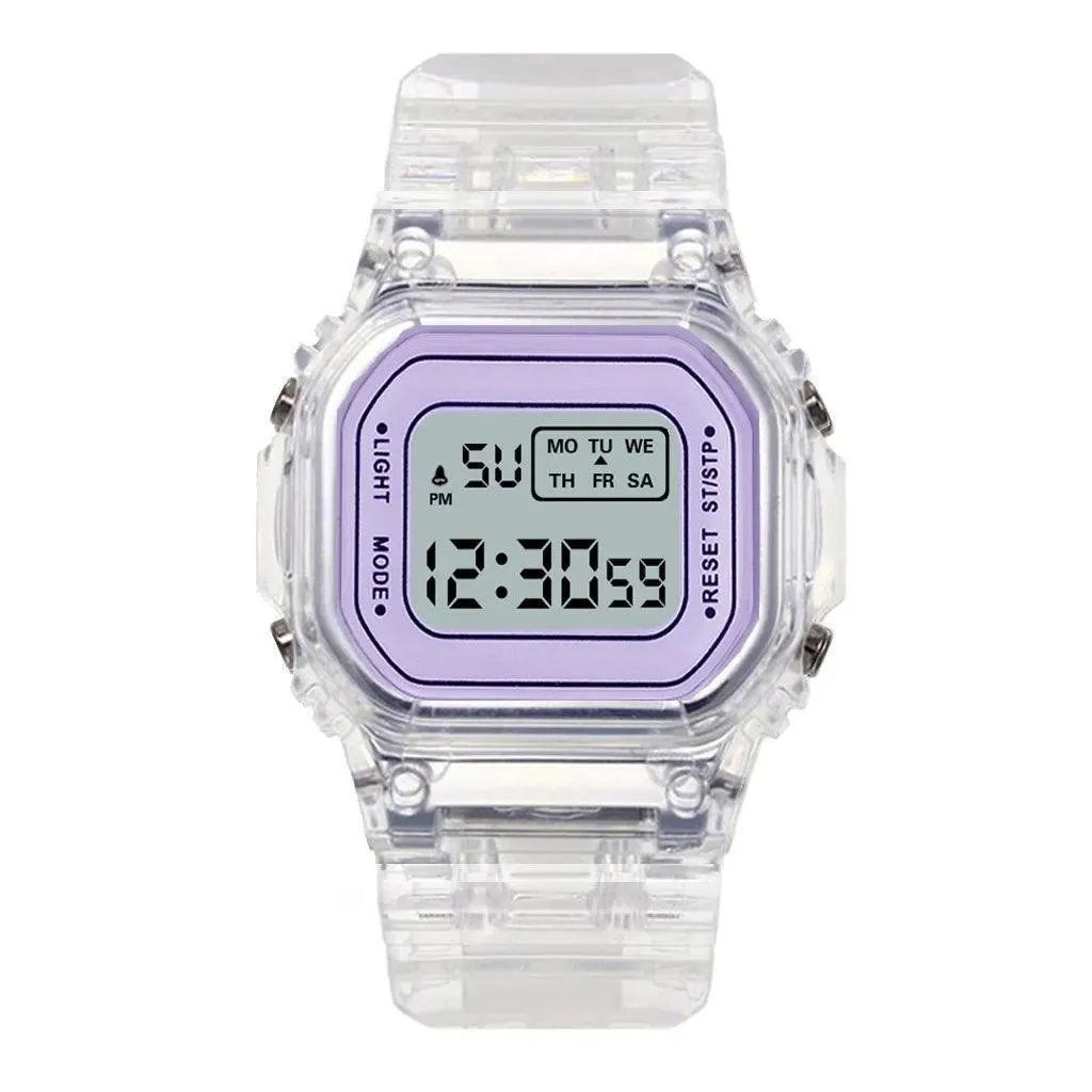 Gold Transparent Digital Sport Watch: Stylish Unisex Timepiece for Active Lifestyles