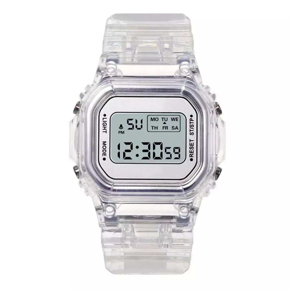 Gold Transparent Digital Sport Watch: Stylish Unisex Timepiece for Active Lifestyles