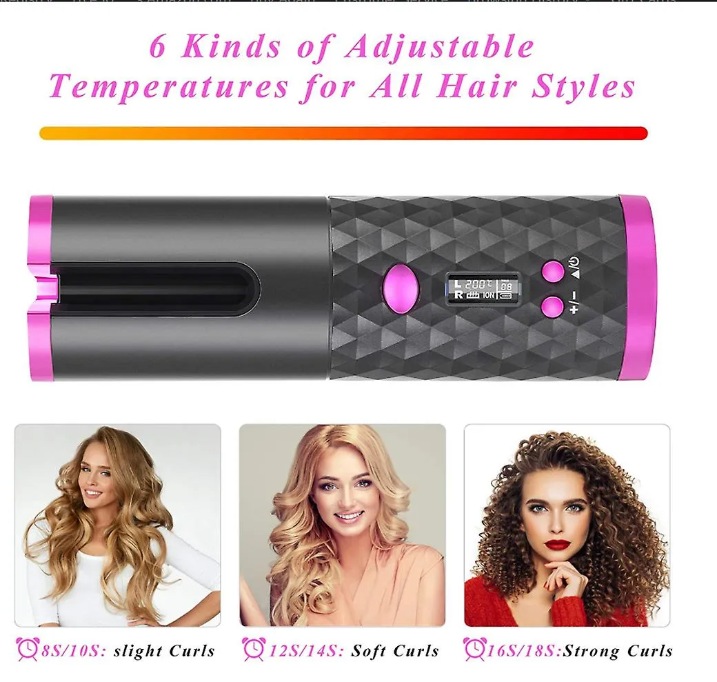 Grey Portable Cordless AUtomatic Hair Curler USb Rechargeable Curling Iron Curls Waves Fa0066