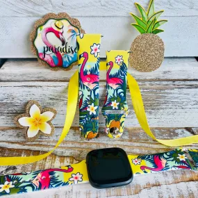 Hawaiian Flamingo Print Silicone Band For Fitbit Versa 1/2