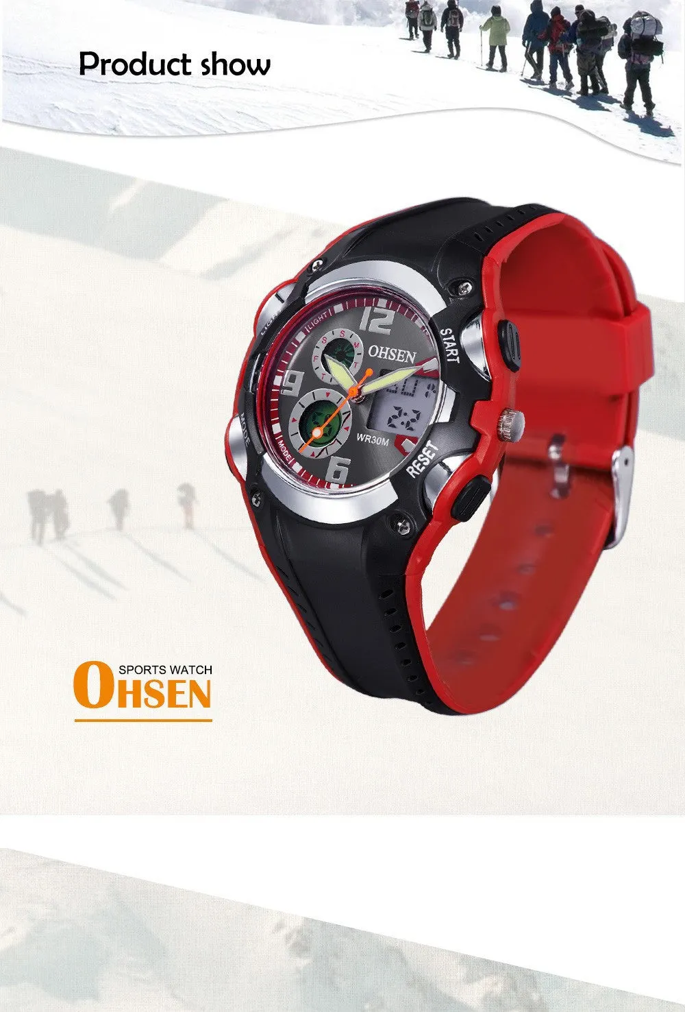 Hot OHSEN AD1309 Men Sports Watches Analog Digital Quartz 3ATM Waterproof Dive Fashion Military Watch Relogio Male Clock Gifts