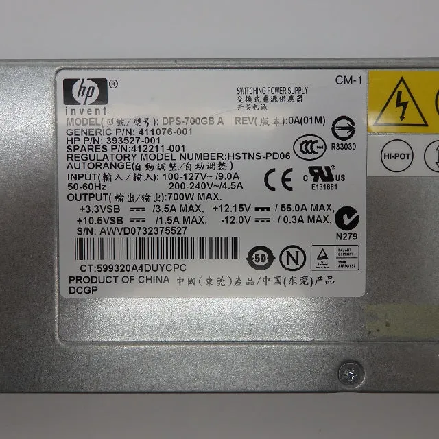 HP Proliant DL360 G5 700W Power Supply DPS-700GB 412211-001