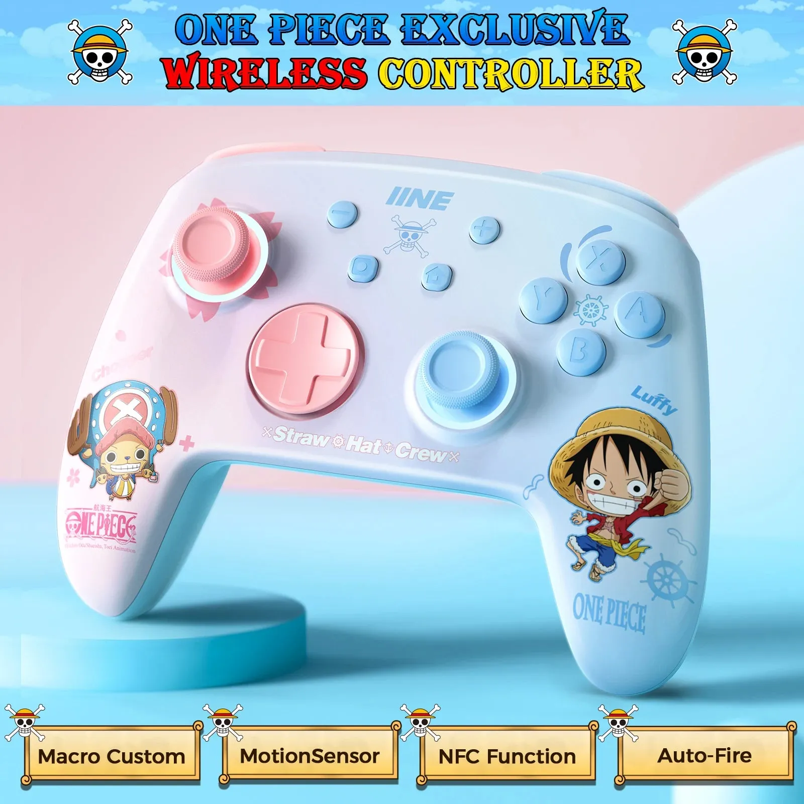 IINE Cartoon Design Wireless Pro Controller: For Switch with Amiibo, 6-Axis Motion, Turbo, Macro, and more