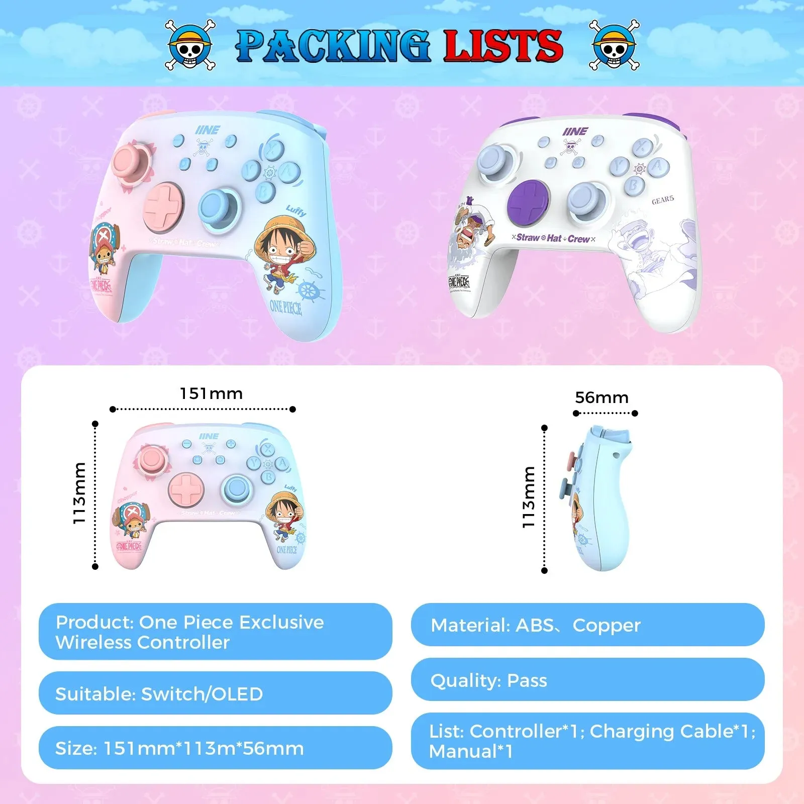 IINE Cartoon Design Wireless Pro Controller: For Switch with Amiibo, 6-Axis Motion, Turbo, Macro, and more