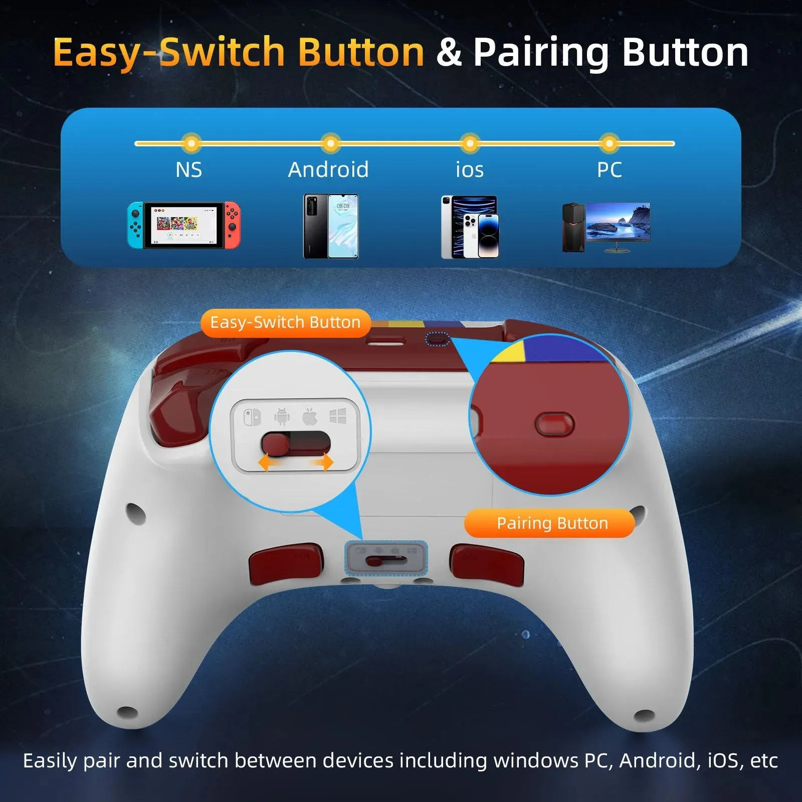 IINE Star-field Hall Effect Controller: For Switch (w/Amiibo), PC, Android, iOS, Steam Deck