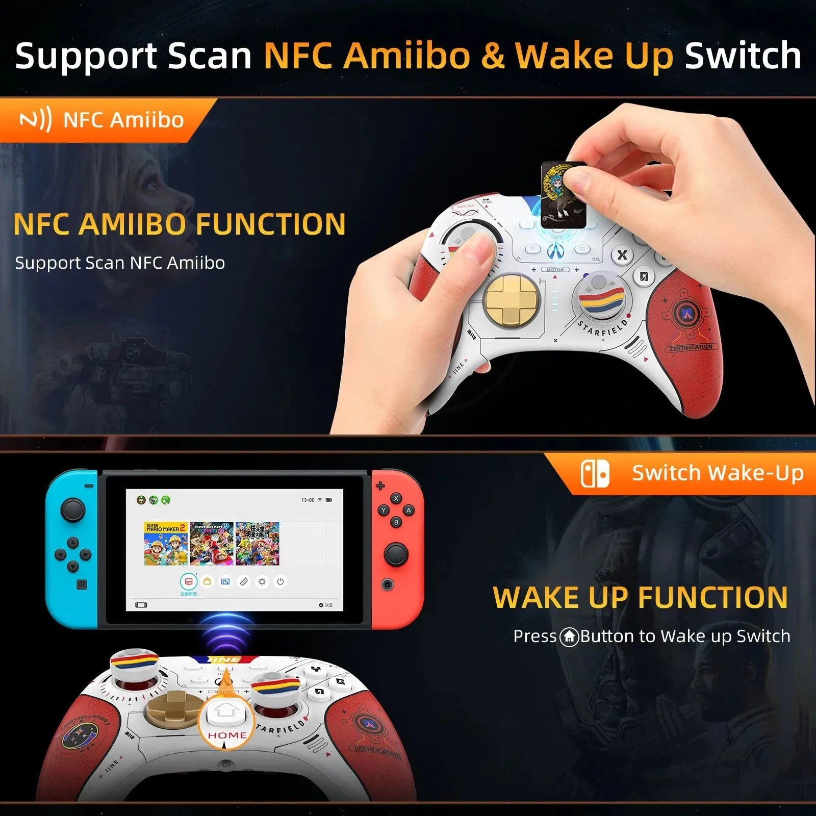 IINE Star-field Hall Effect Controller: For Switch (w/Amiibo), PC, Android, iOS, Steam Deck