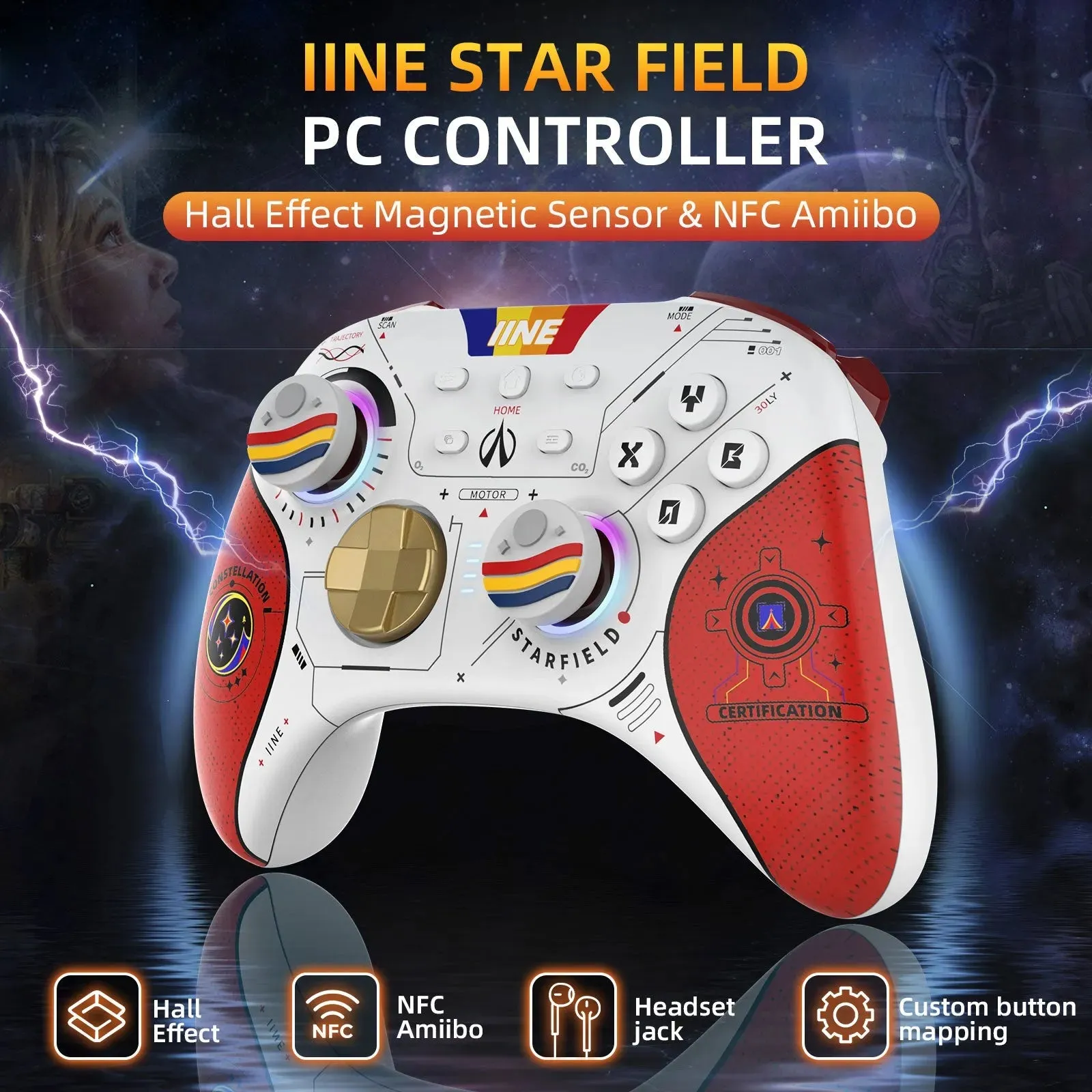 IINE Star-field Hall Effect Controller: For Switch (w/Amiibo), PC, Android, iOS, Steam Deck