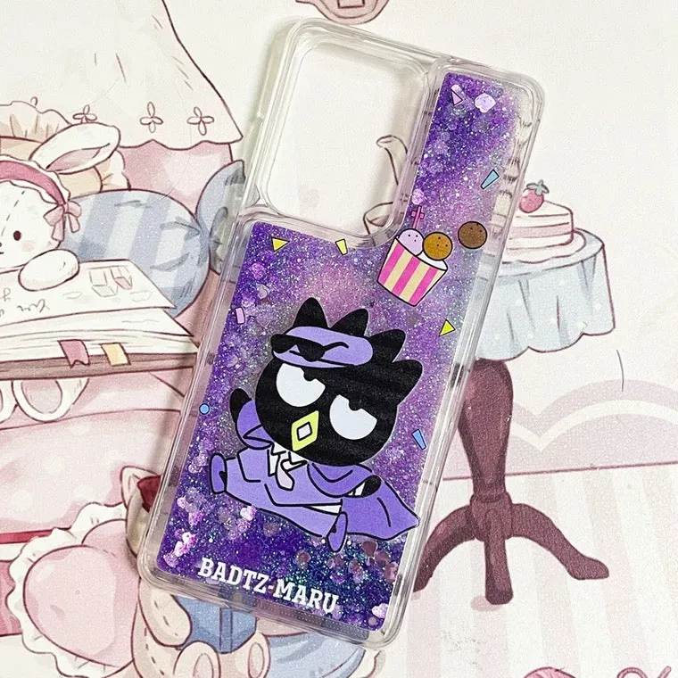 Japanese Cartoon Bad Badtz Maru Singer - Purple Glitter QuickSand iPhone Case 6 7 8 PLUS SE2 XS XR X 11 12 13 14 15 Pro Promax 12mini 13mini