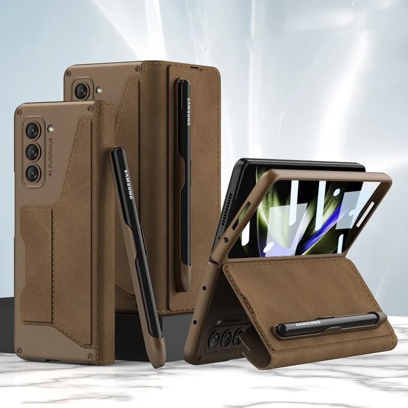 Leather Armor Phone Case With Pen Slot And Card Holder For Samsung Galaxy Z Fold 5 4