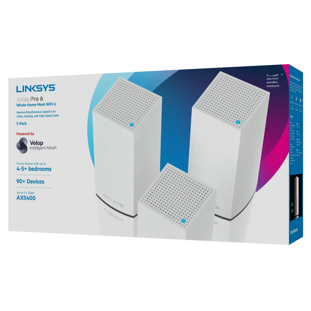 Linksys AX5400 Whole Home Mesh WiFi 6 Dual‑Band System, 3-pack