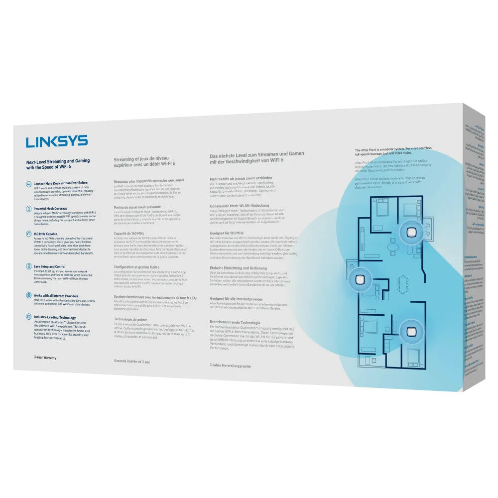 Linksys AX5400 Whole Home Mesh WiFi 6 Dual‑Band System, 3-pack