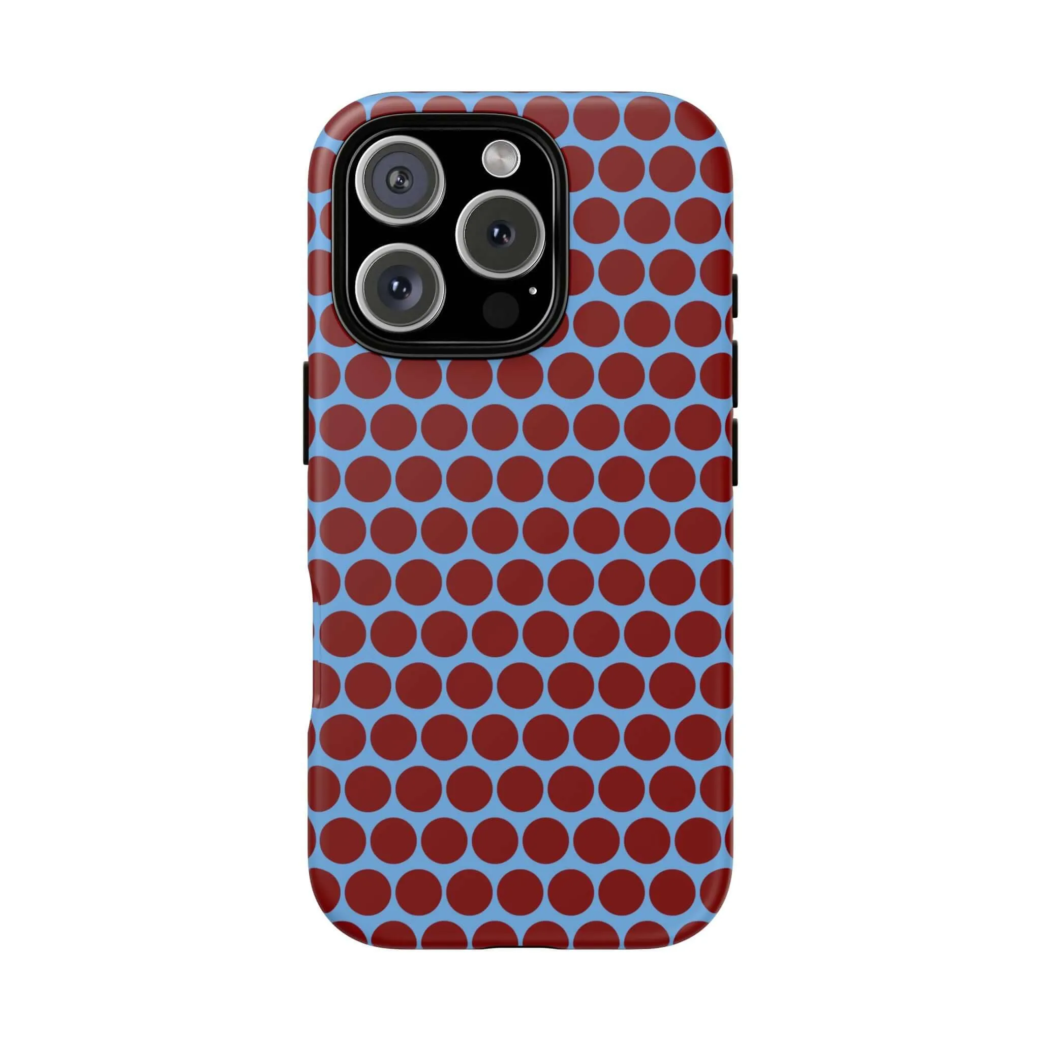 Maroon Dot, Light blue B/Ground Polka Dot Tough Phone Case for iPhone, Samsung, and Google Phones