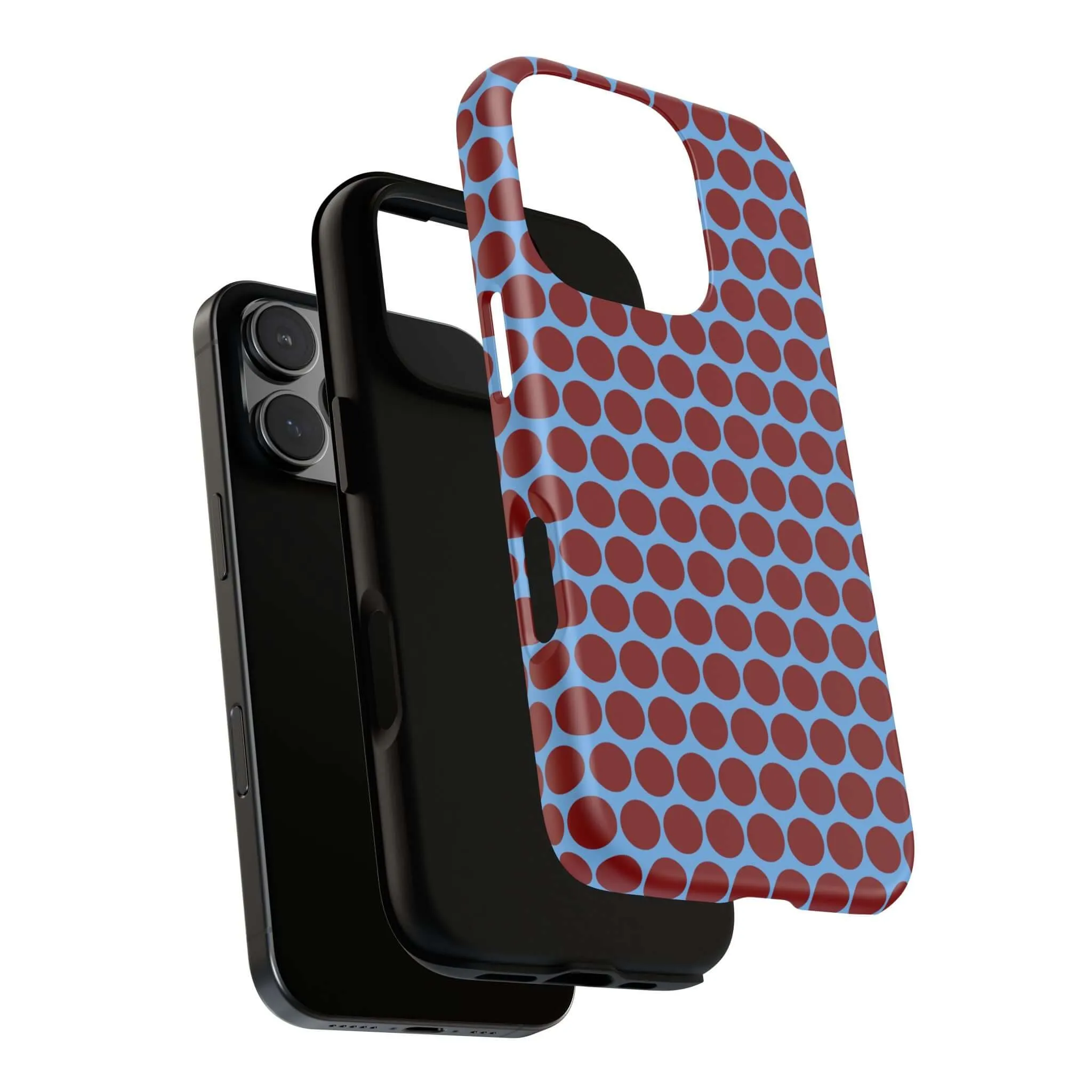 Maroon Dot, Light blue B/Ground Polka Dot Tough Phone Case for iPhone, Samsung, and Google Phones