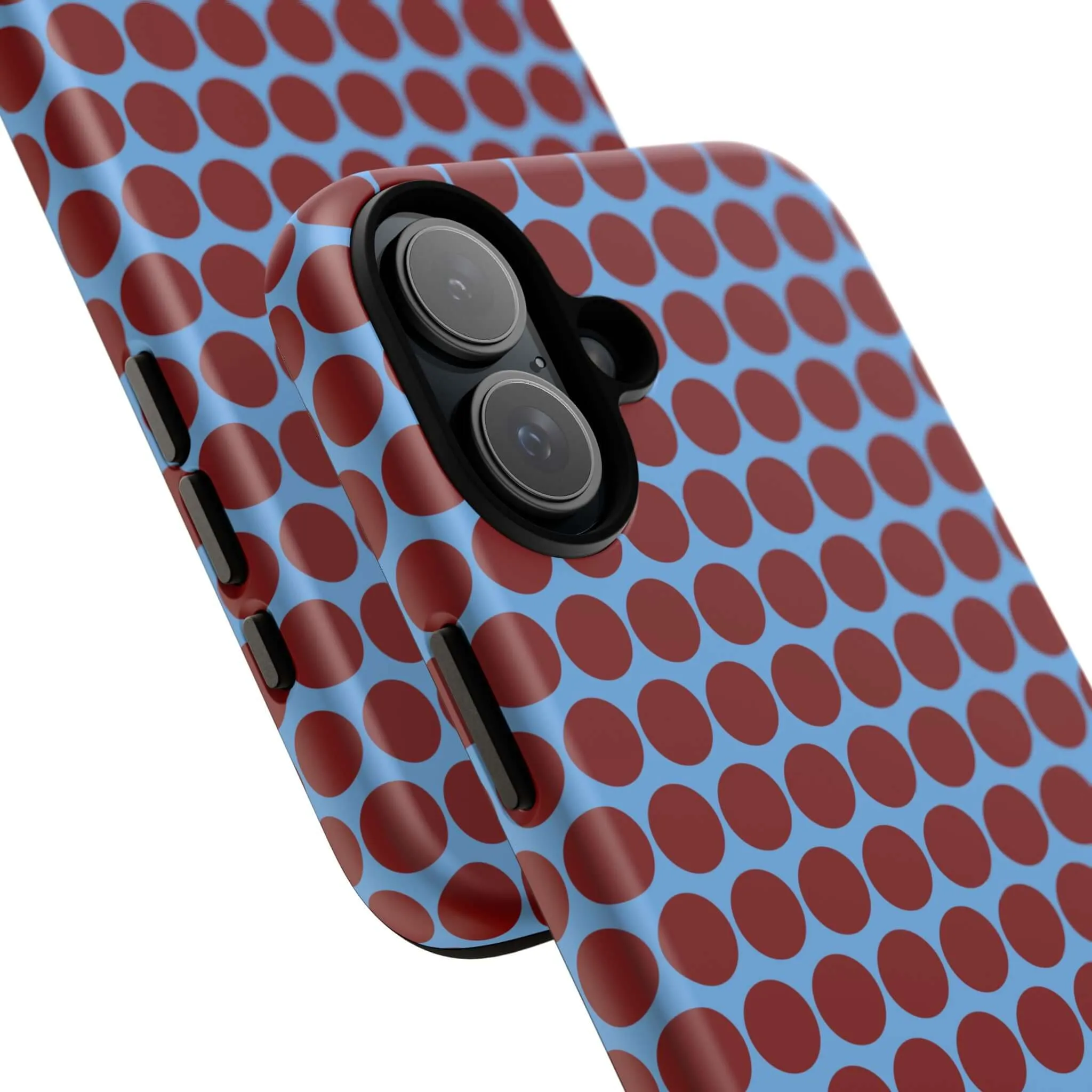 Maroon Dot, Light blue B/Ground Polka Dot Tough Phone Case for iPhone, Samsung, and Google Phones