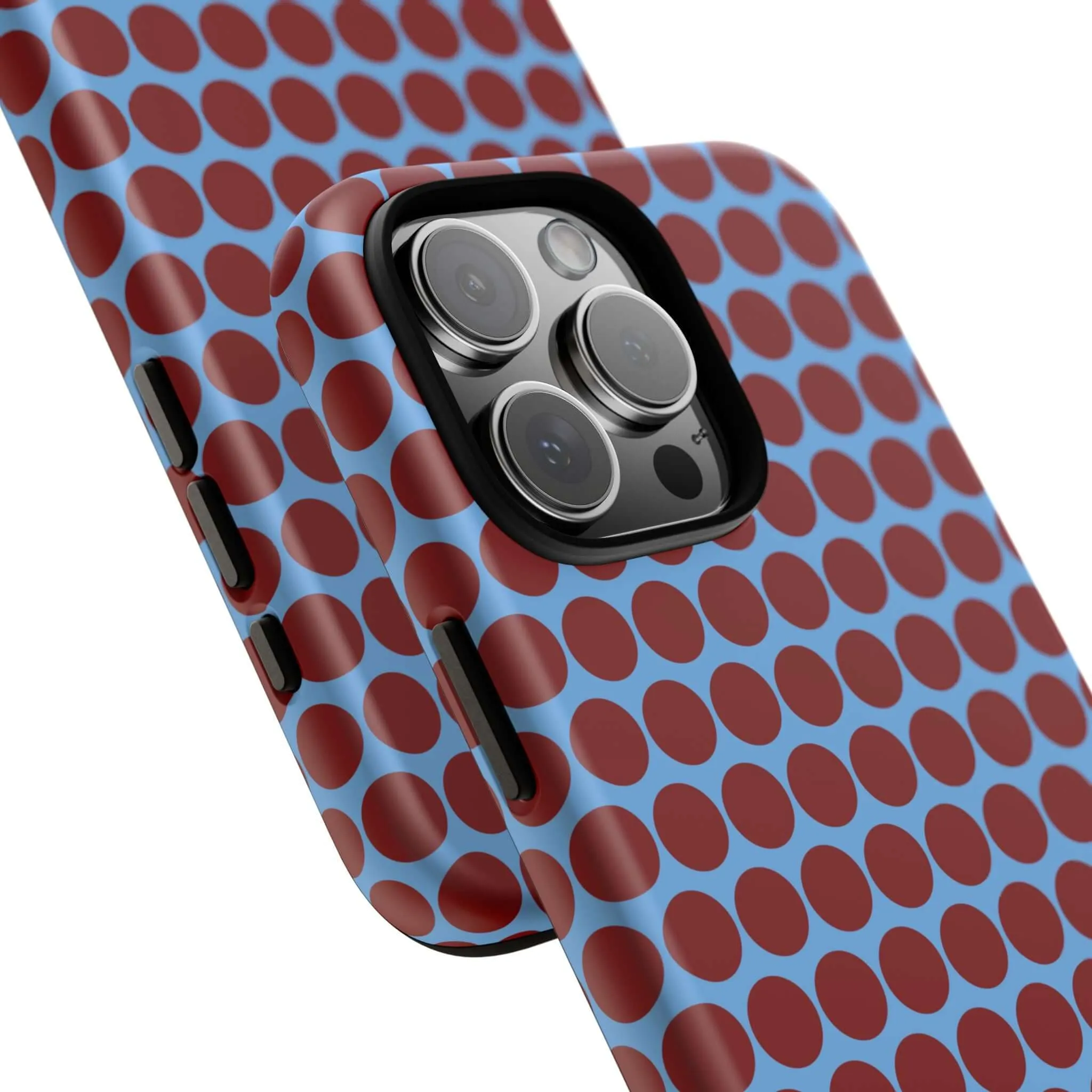 Maroon Dot, Light blue B/Ground Polka Dot Tough Phone Case for iPhone, Samsung, and Google Phones