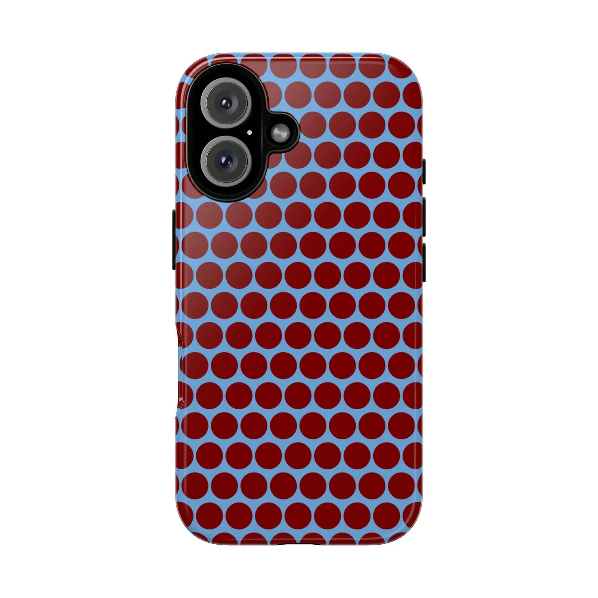 Maroon Dot, Light blue B/Ground Polka Dot Tough Phone Case for iPhone, Samsung, and Google Phones