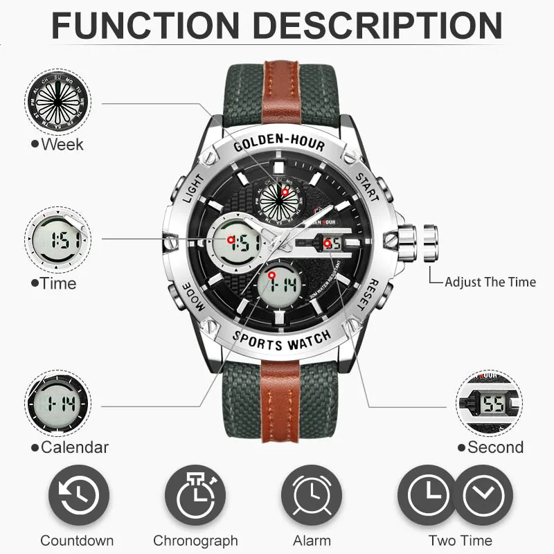 Men's Outdoor Sports Analog & Digital Waterproof Army Watches