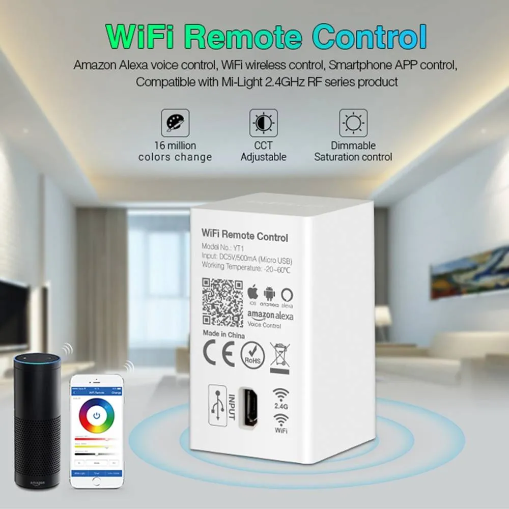 Milight YT1 USB WiFi Smart Voice APP Remote Controller Wireless RF for RGB CCT RGBW LED Strip Light Bulb DC5V 2.4G