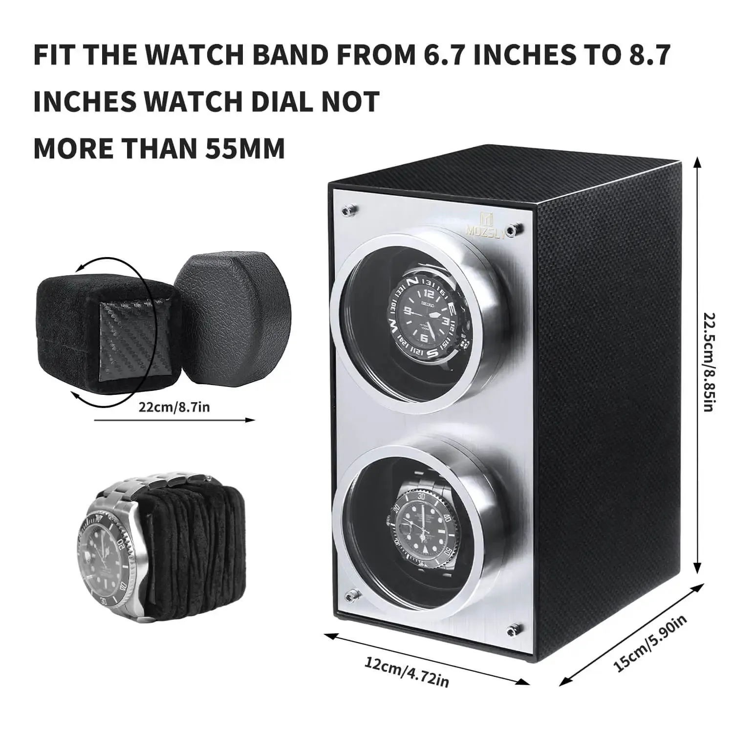 MOZSLY® Double Watch Winder -Black Carbon Brazed Piano Paint