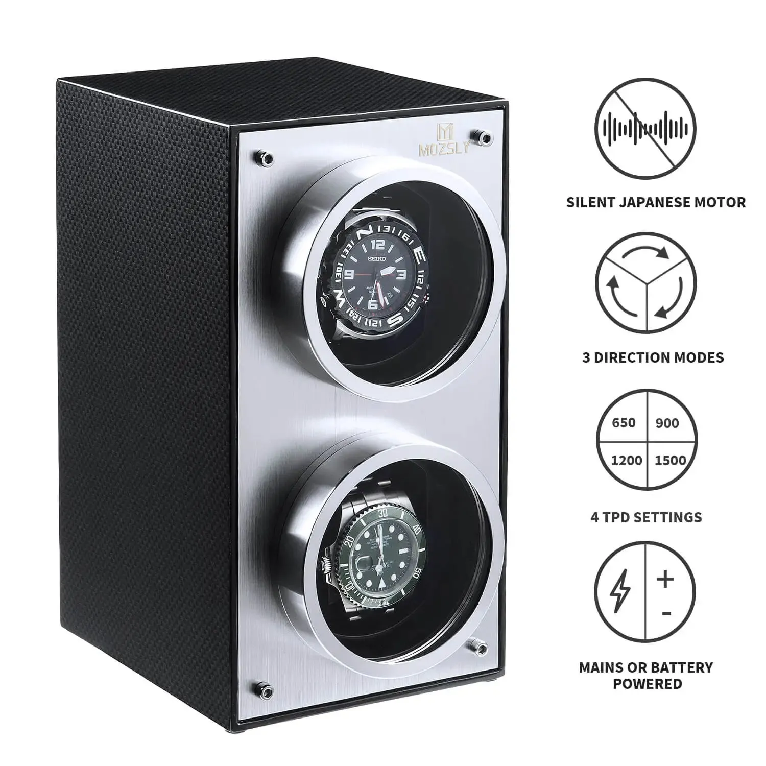 MOZSLY® Double Watch Winder -Black Carbon Brazed Piano Paint