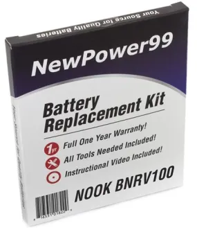 NOOK BNRV100 Battery Replacement Kit with Tools, Video Instructions and Extended Life Battery