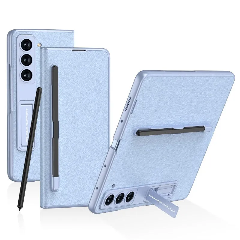 One-piece Flap Holster Leather Phone Case With With S Pen Slot For Samsung Galaxy Z Fold 5