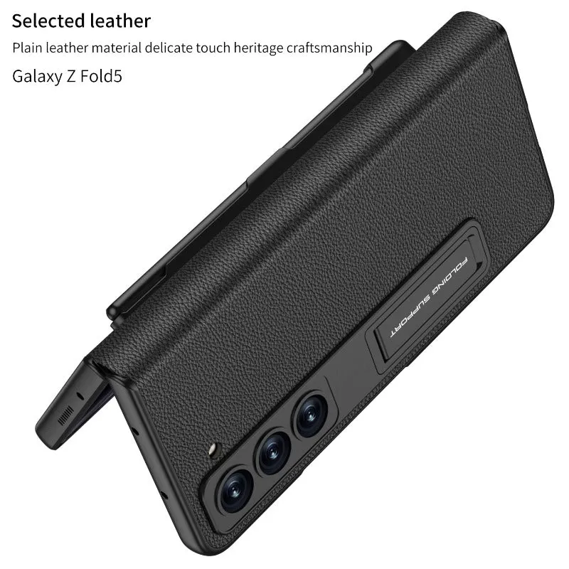 One-piece Flap Holster Leather Phone Case With With S Pen Slot For Samsung Galaxy Z Fold 5