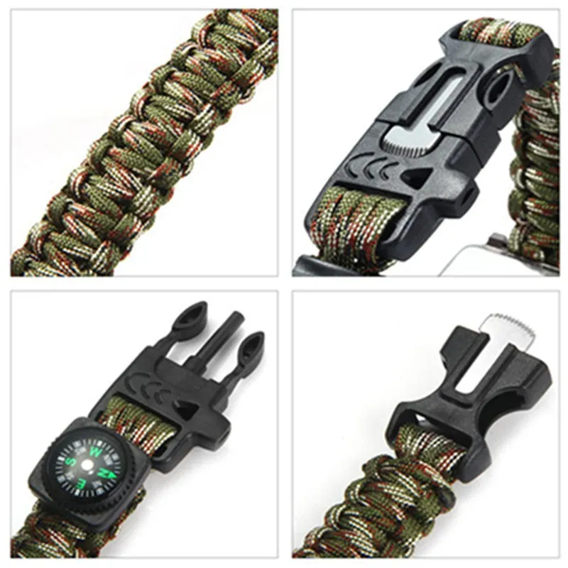 Outdoor Sport Men Watch Survival Gear Escape Cord Emergency Survival Bracelet Wristwatch Rope Flint Whistle Scraper Buckle