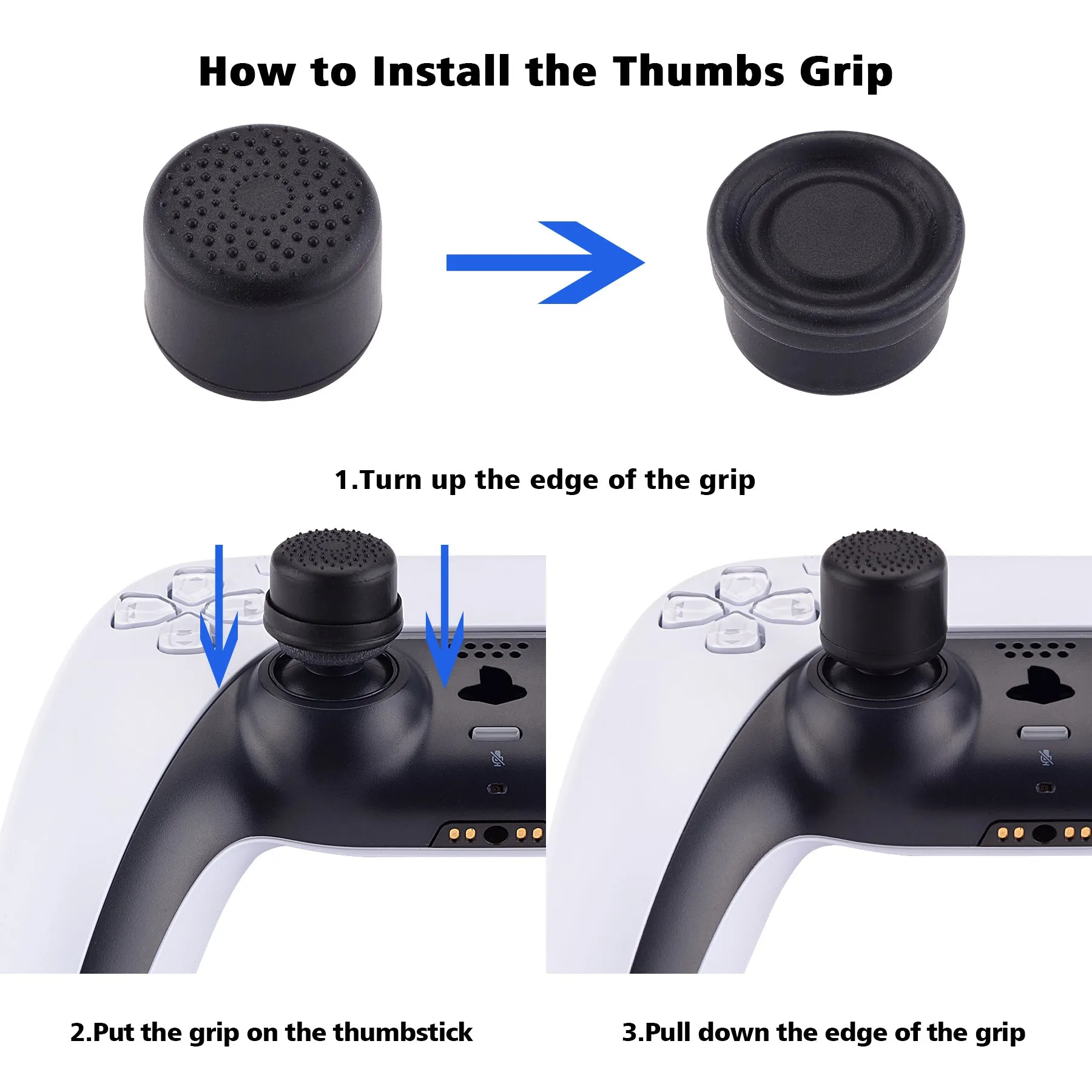 PlayVital Black Ergonomic Stick Caps Thumb Grips for PS5, PS4, Xbox Series X/S, Xbox One, Xbox One X/S, Switch Pro Controller - with 3 Height Convex and Concave - Diamond Grain & Crack Bomb Design - PJM2013