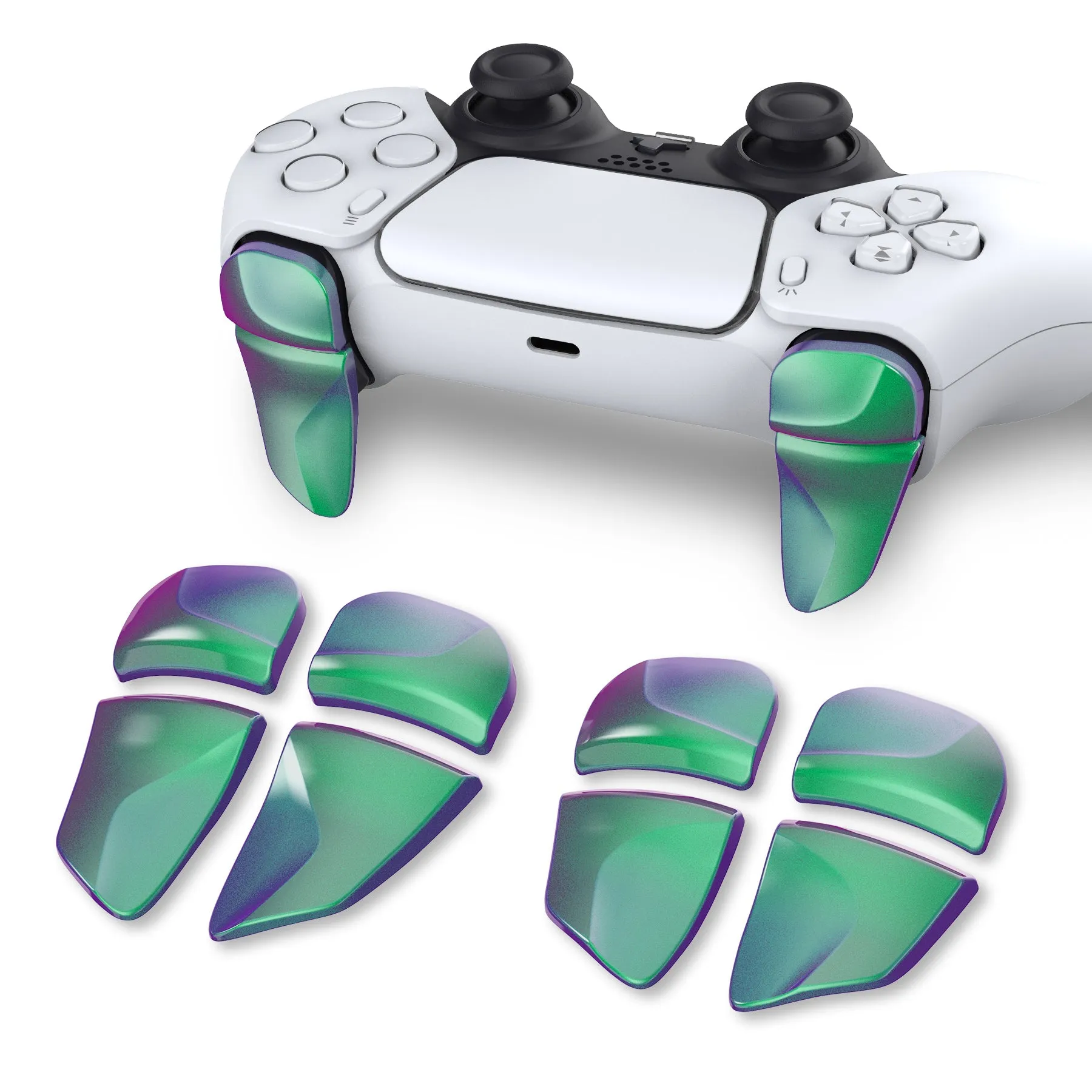 PlayVital BLADE 2 Pairs Shoulder Buttons Extension Triggers for ps5 Controller, Game Improvement Adjusters for PS Portal Remote Player, Bumper Trigger Extenders for ps5 Edge Controller - Chameleon Green Purple - PFPJ086