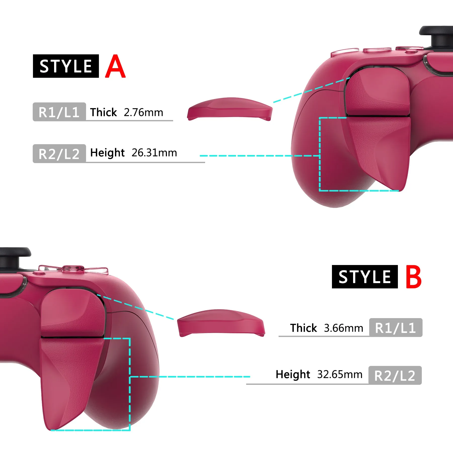 PlayVital BLADE 2 Pairs Shoulder Buttons Extension Triggers for ps5 Controller, Game Improvement Adjusters for PS Portal Remote Player, Bumper Trigger Extenders for ps5 Edge Controller - Cosmic Red - PFPJ048