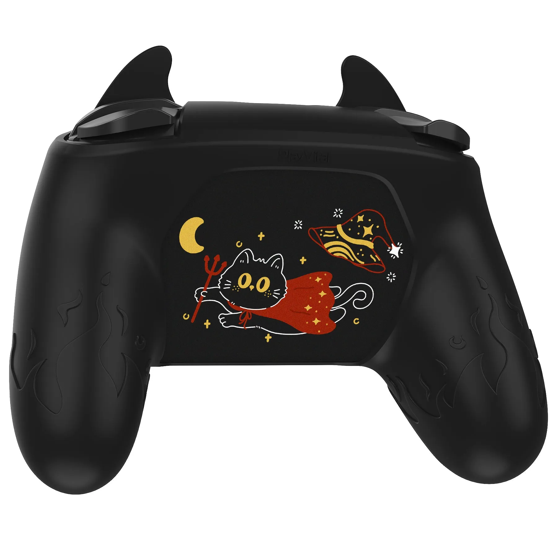 PlayVital Cute Demon Silicone Grip Cover for Nintendo Switch Pro Controller, Anti-Slip Protective Skin with Joystick Caps and Stickers Compatible with Nintendo Switch Pro - Black - AMDNPP005