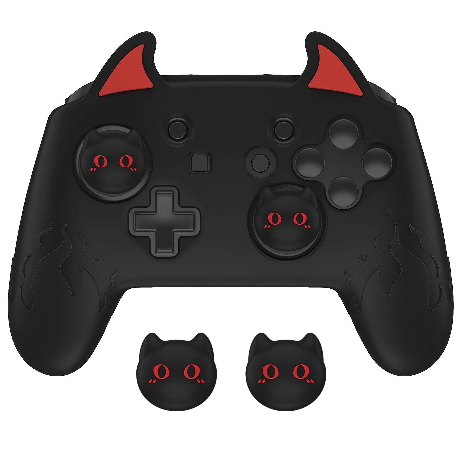 PlayVital Cute Demon Silicone Grip Cover for Nintendo Switch Pro Controller, Anti-Slip Protective Skin with Joystick Caps and Stickers Compatible with Nintendo Switch Pro - Black - AMDNPP005