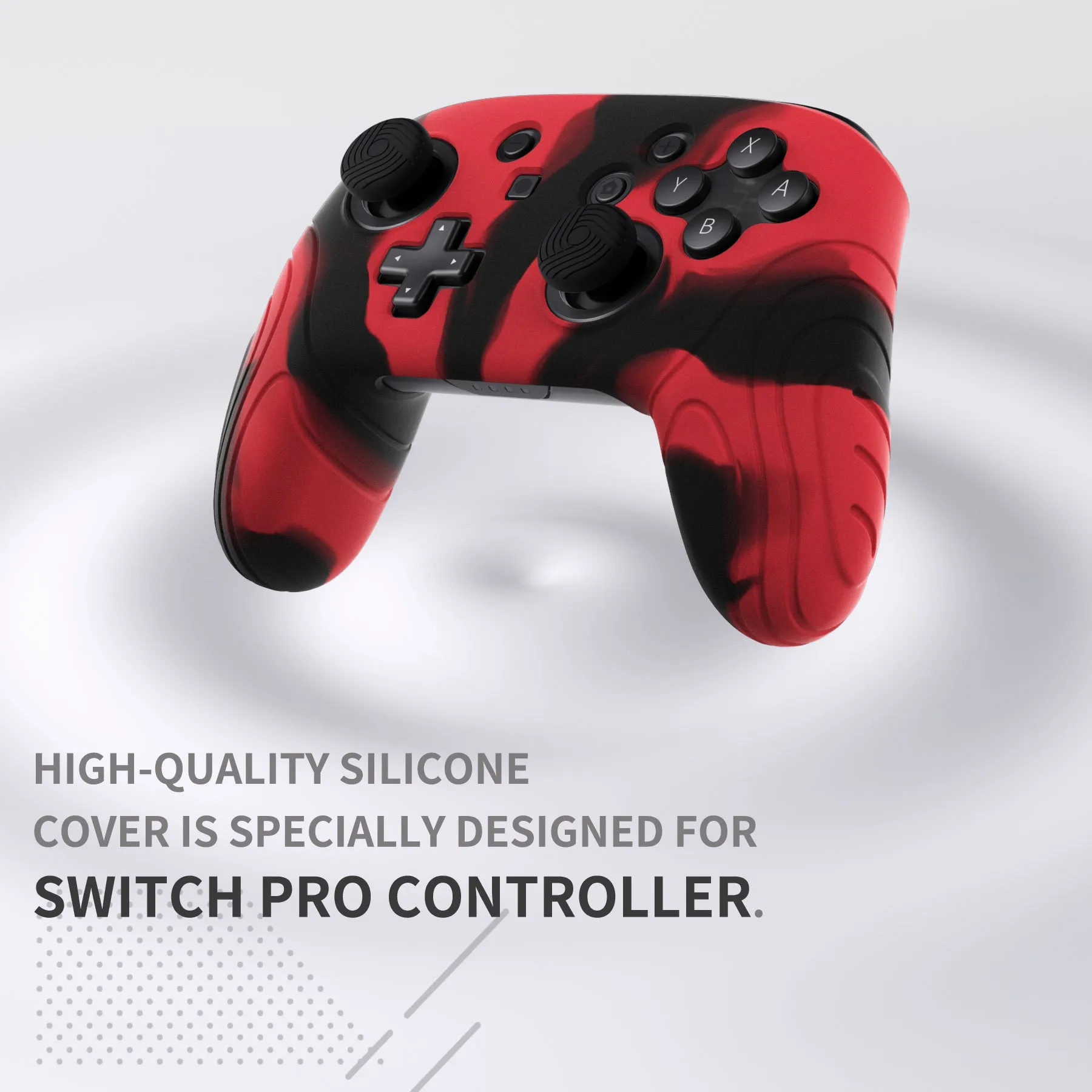 PlayVital Samurai Edition Ergonomic Silicone Skin Protective Case for Nintendo Switch Pro Controller, Soft Anti-slip Controller Grip Protector for Nintendo Switch Pro with Thumb Grip Caps - Black & Red - EBNPP012