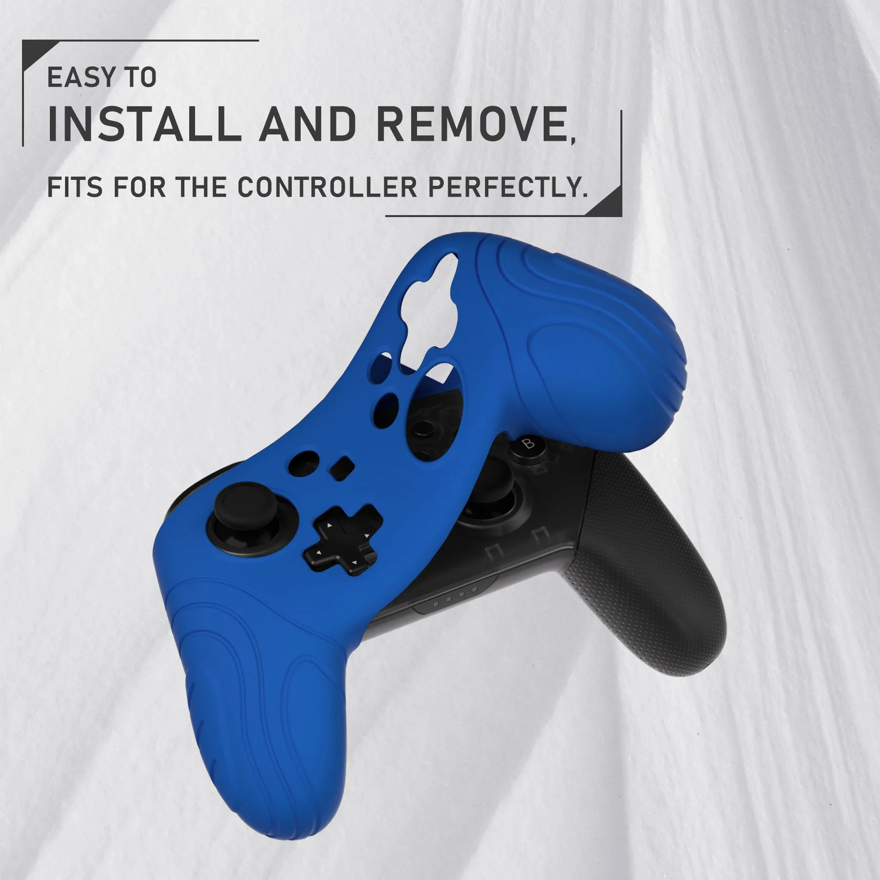 PlayVital Samurai Edition Ergonomic Silicone Skin Protective Case for Nintendo Switch Pro Controller, Soft Anti-slip Controller Grip Protector for Nintendo Switch Pro with Thumb Grip Caps - Blue - EBNPP004