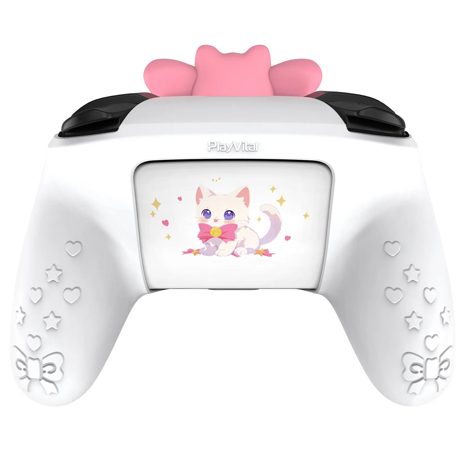 PlayVital Sweetheart Kitty Silicone Skin Compatible with Nintendo Switch Pro Controller – Kawaii Anti-Slip Cover, Switch Pro Controller Joystick Grips & Protective Silicone Case - White - DHHNPP002