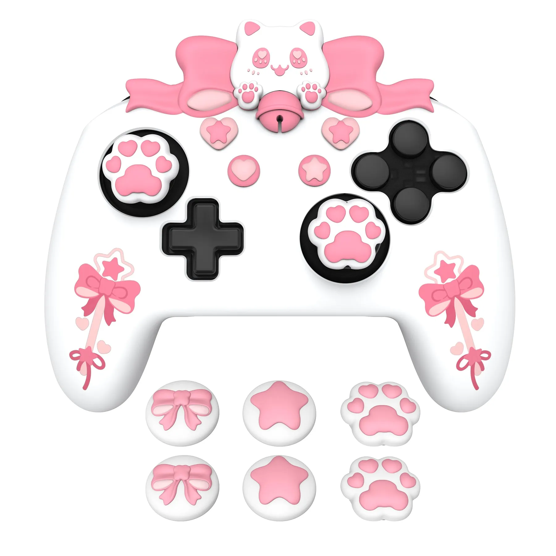 PlayVital Sweetheart Kitty Silicone Skin Compatible with Nintendo Switch Pro Controller – Kawaii Anti-Slip Cover, Switch Pro Controller Joystick Grips & Protective Silicone Case - White - DHHNPP002