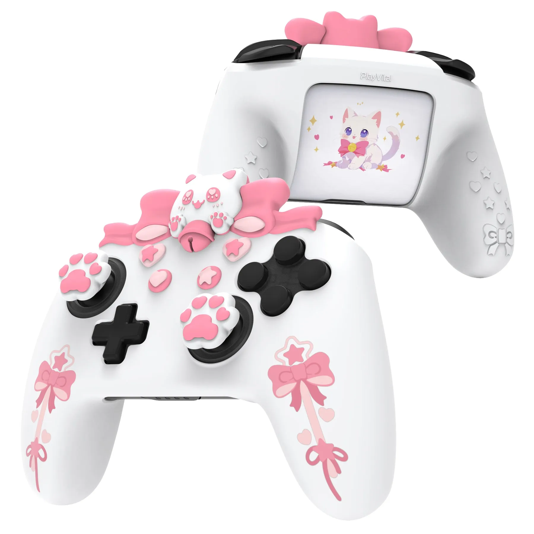 PlayVital Sweetheart Kitty Silicone Skin Compatible with Nintendo Switch Pro Controller – Kawaii Anti-Slip Cover, Switch Pro Controller Joystick Grips & Protective Silicone Case - White - DHHNPP002