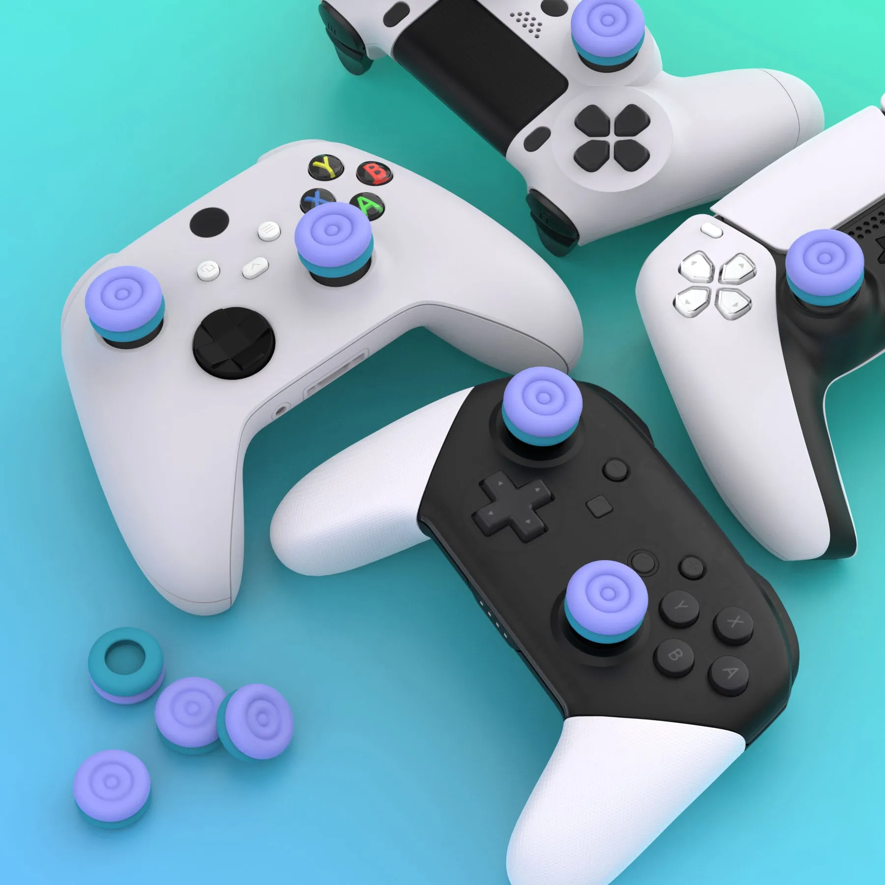 PlayVital Thumbs Cushion Caps Thumb Grips for ps5, for ps4, Thumbstick Grip Cover for Xbox Series X/S, Thumb Grip Caps for Xbox One, Elite Series 2, for Switch Pro Controller - Light Purple & Aqua Blue - PJM3042