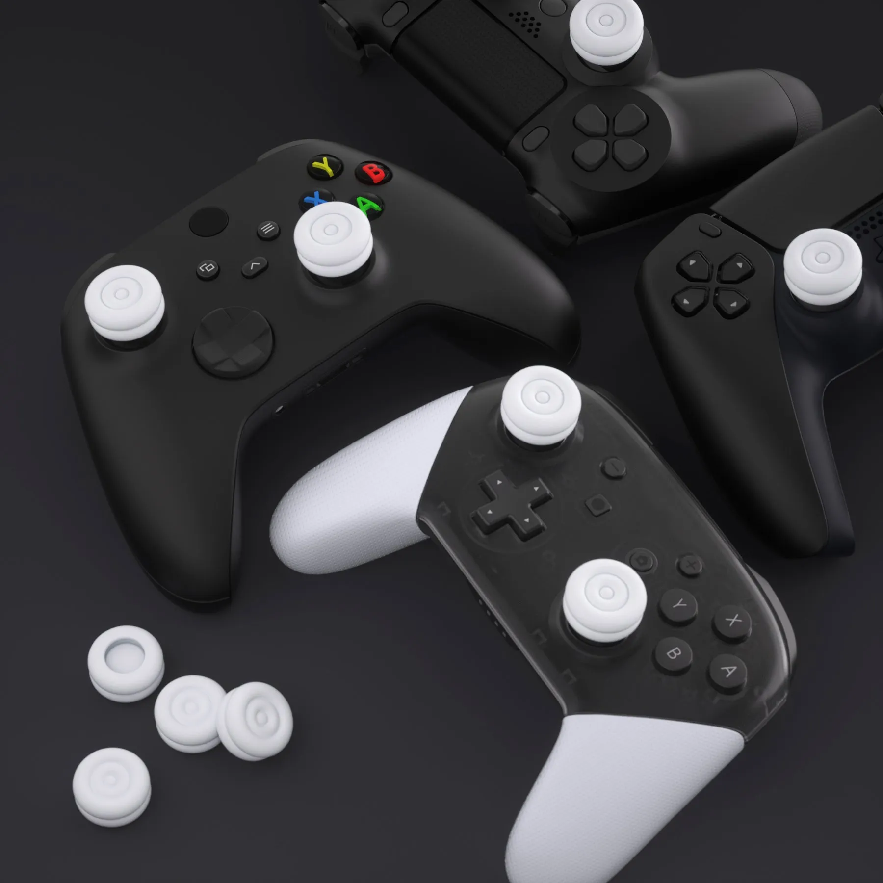 PlayVital Thumbs Cushion Caps Thumb Grips for ps5, for ps4, Thumbstick Grip Cover for Xbox Series X/S, Thumb Grip Caps for Xbox One, Elite Series 2, for Switch Pro Controller - White - PJM3022