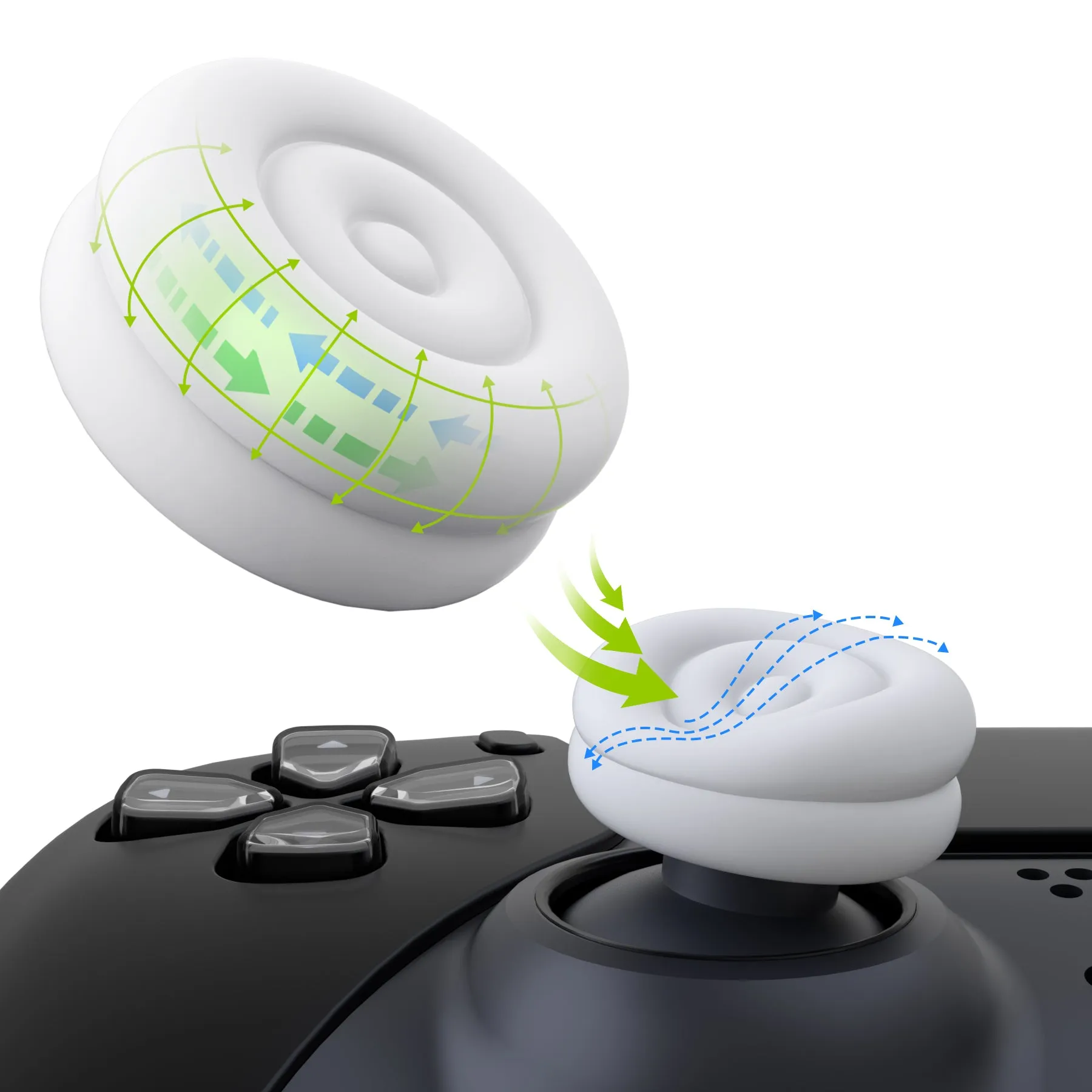 PlayVital Thumbs Cushion Caps Thumb Grips for ps5, for ps4, Thumbstick Grip Cover for Xbox Series X/S, Thumb Grip Caps for Xbox One, Elite Series 2, for Switch Pro Controller - White - PJM3022