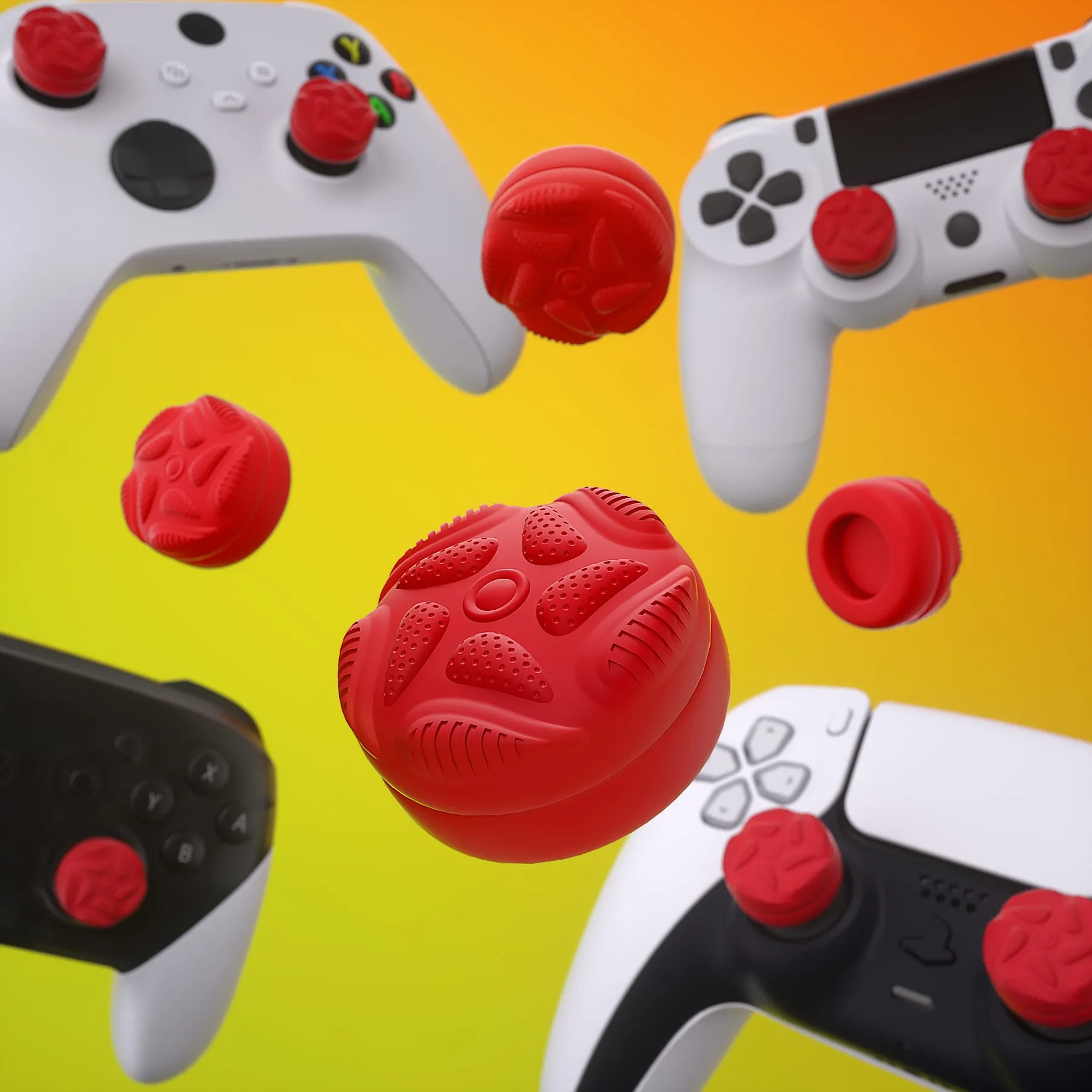 PlayVital Thumbs Cushion Caps Thumb Grips for ps5/4, Thumbstick Grip Cover for Xbox Series X/S, Thumb Grip Caps for Xbox One, Elite Series 2, for Switch Pro Controller - Raindrop Texture Design Passion Red - PJM3035