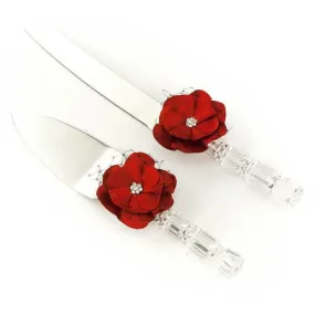 Red and Black Rose Wedding Cake Server Set